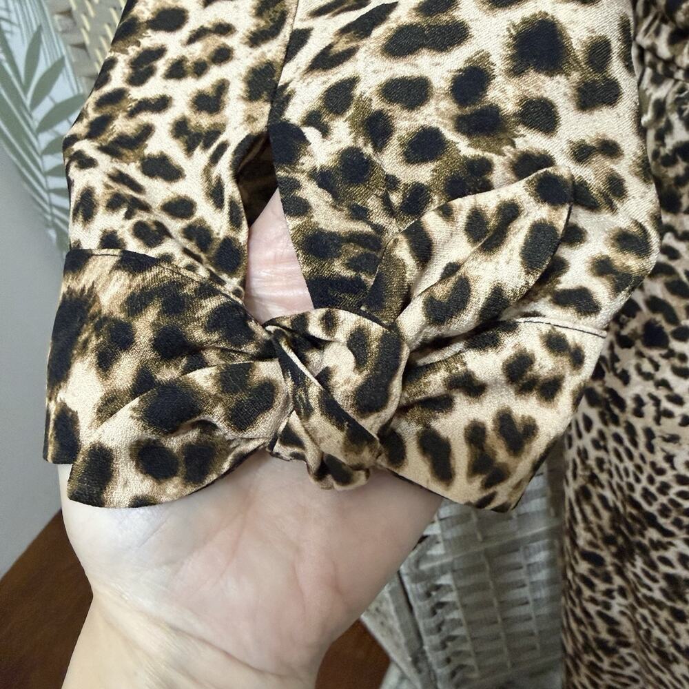 Calvin Klein Leopard Print Shirt Dress Women’s Size 14 Belted Tie Sleeves NEW - Picture 6 of 12